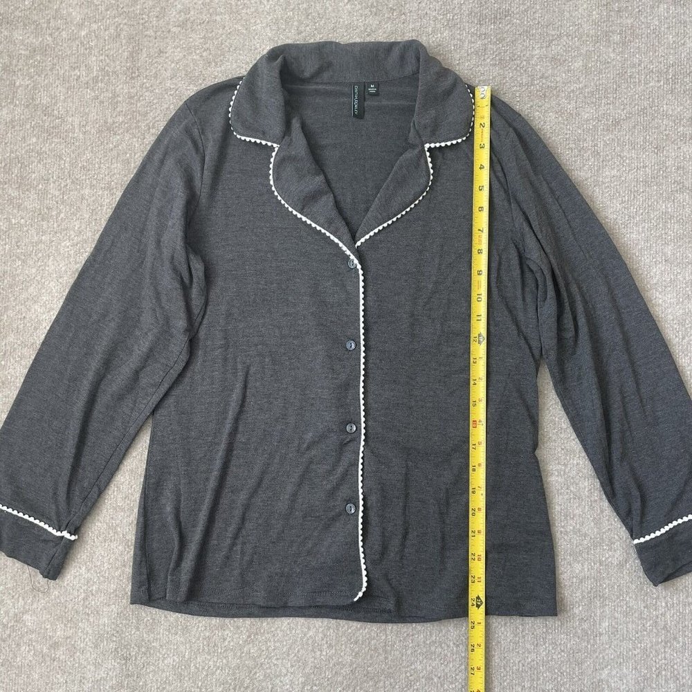 Cynthia Rowley Pajama Top Womens Medium Grey White Long Sleeve Soft Stretch - Picture 6 of 7